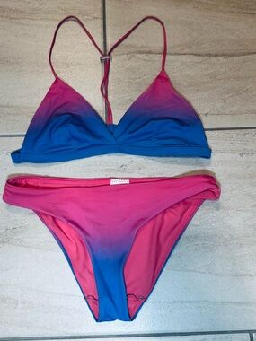 ASOS MTWTFSS WEEKDAY Ombre Pink to Blue Triangle Bikini Set size XS/S